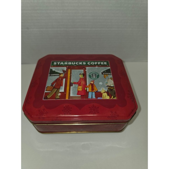 Starbucks Other - red rectangular Starbucks Coffee holiday cookie tin featuring a festive winter
